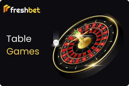 Freshbet casino roulette wheel with red and black numbers representing classic table games section